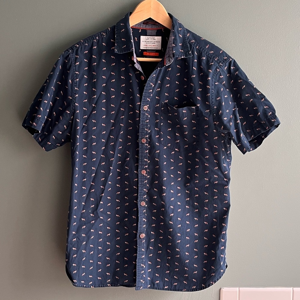 Denim & Flower Fox Print Button Down Shirt